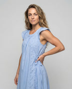 Women's Cotton Maxi Dress with Embroidery Inserts - Upper Body View