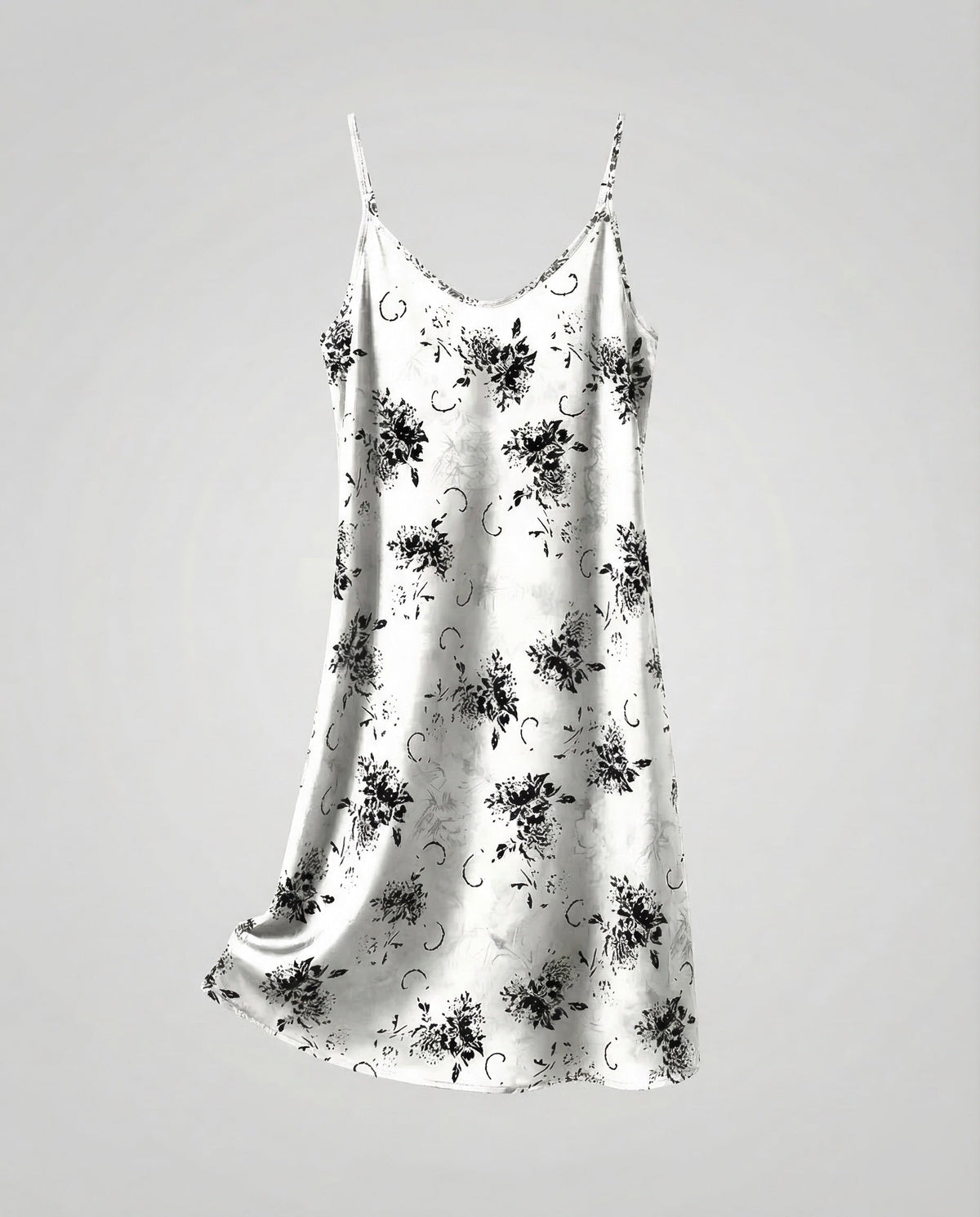 Women's Satin Slip Dress with Floral Pattern
