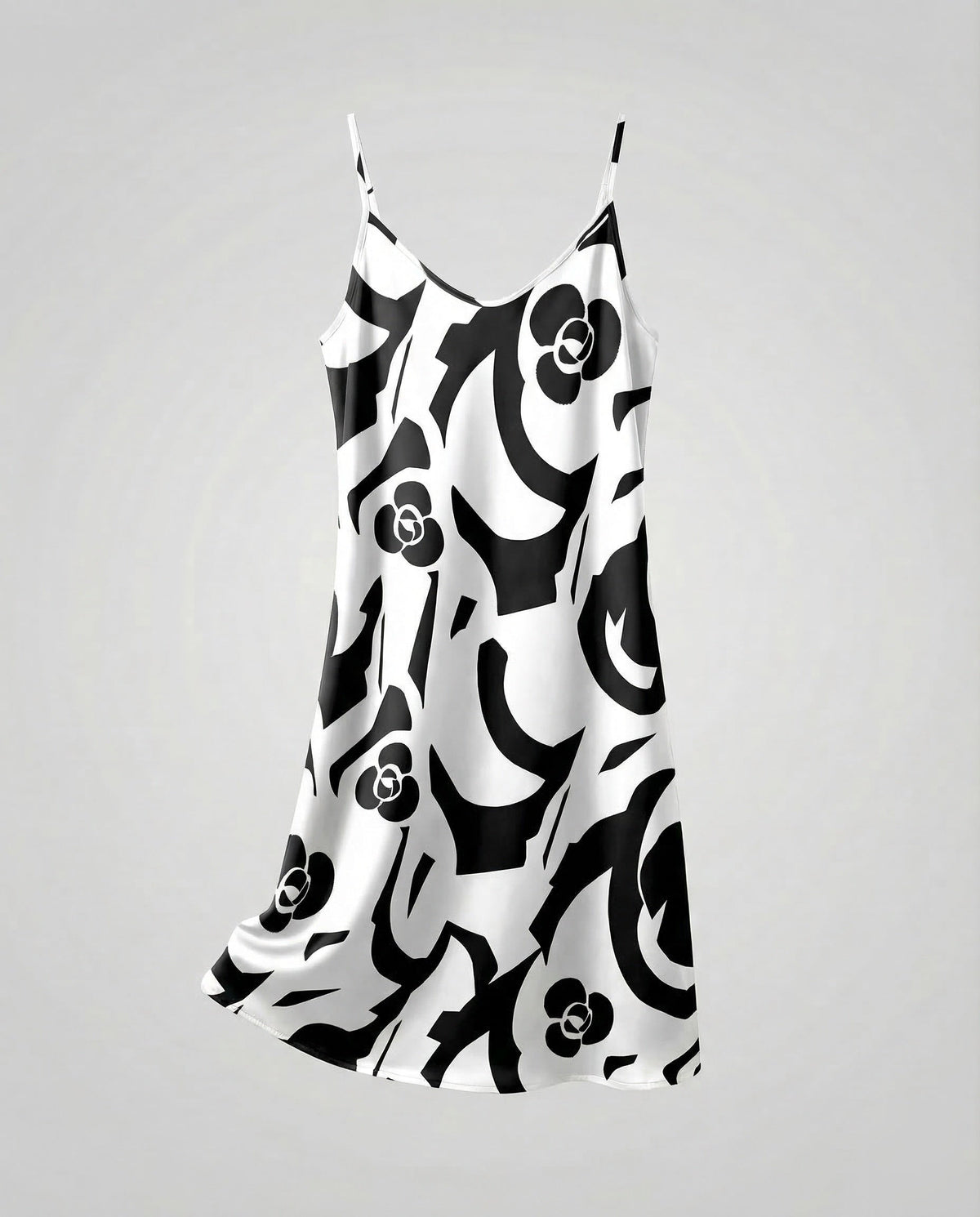 Women's Satin Slip Dress with Floral Pattern