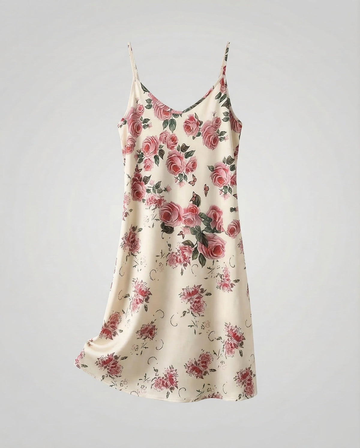 Women's Satin Slip Dress with Floral Pattern