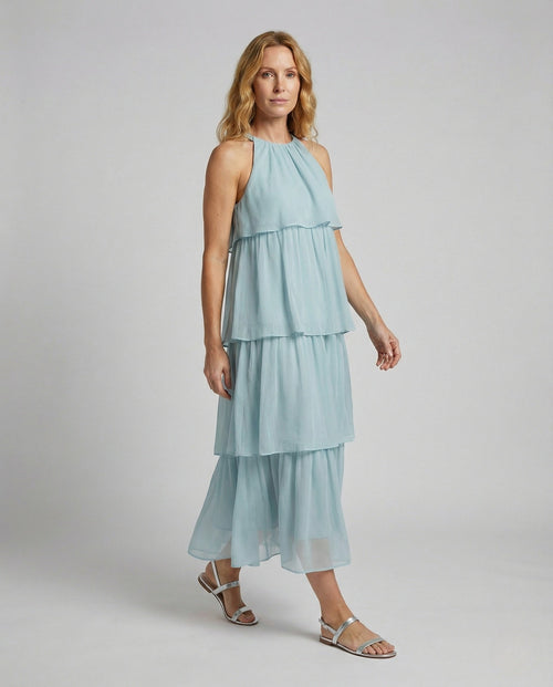 Women's Airy Chiffon Maxi Dress with Ruffles - Front View