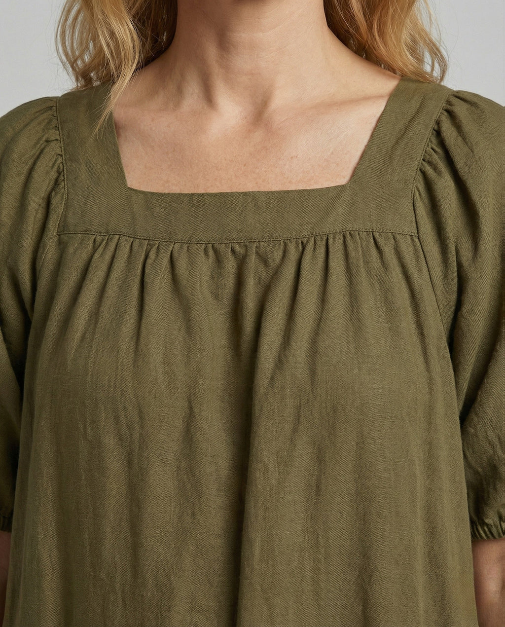 Women's Maxi Dress with Square Neckline - Close-Up Detail