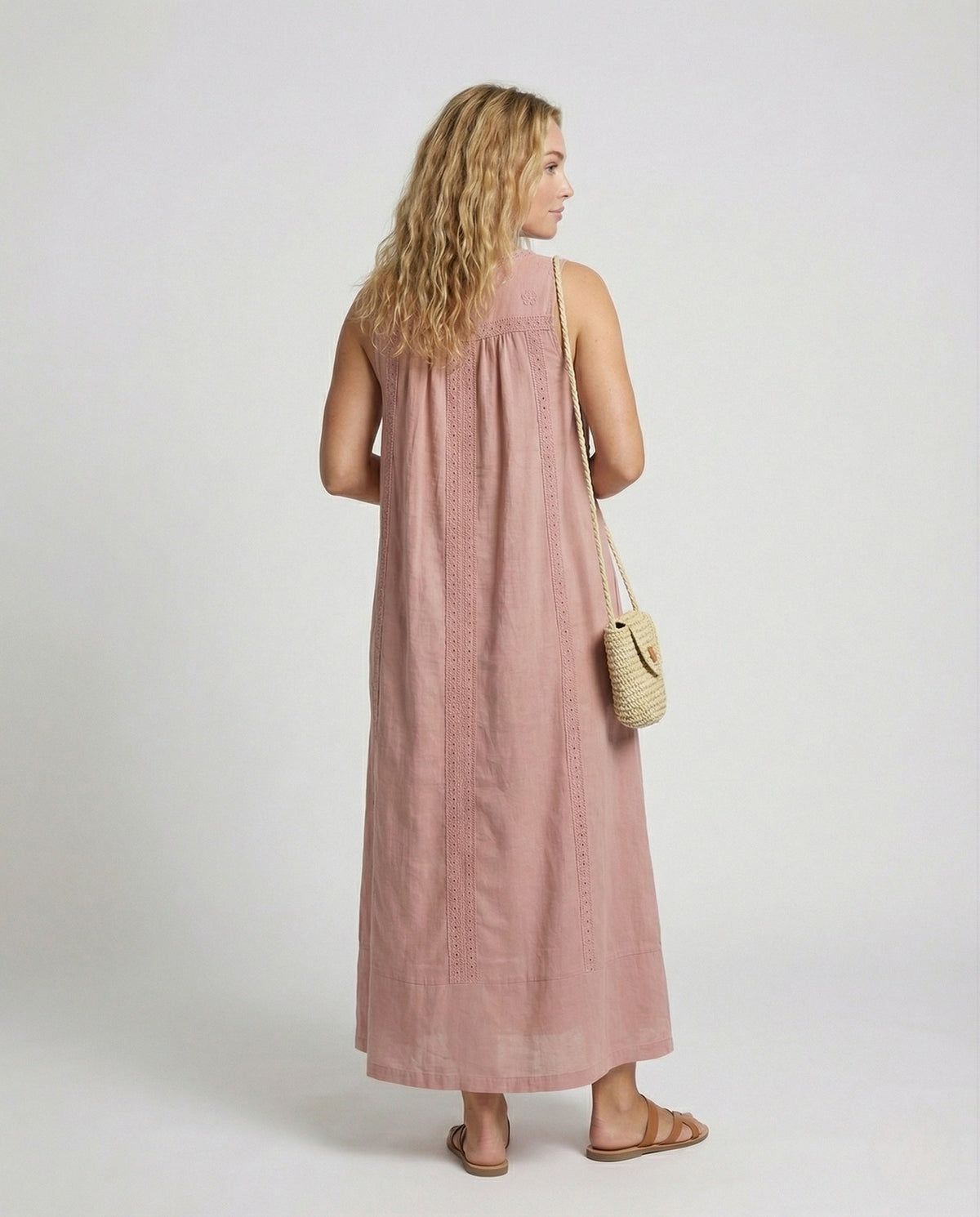 Women's Maxi Tunic Dress with Tassel Cord - Back View