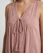 Women's Maxi Tunic Dress with Tassel Cord - Close-Up Detail