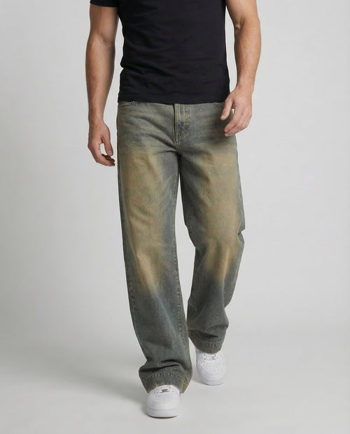 Unisex Denim Pants Extra Wide with Used Wash - Lower Body View