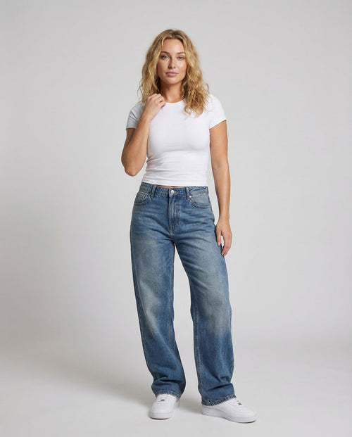 Unisex Baggy Denim Pants Locker Center Seam - Front View