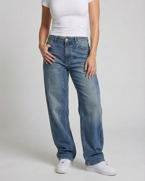 Unisex Baggy Denim Pants Locker Center Seam - Lower Body View