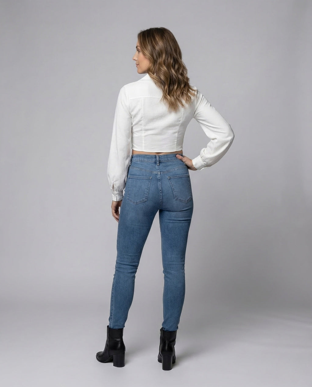Women's High Waist Jeans Three Button - Back View