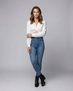 Women's High Waist Jeans Three Button - Front View
