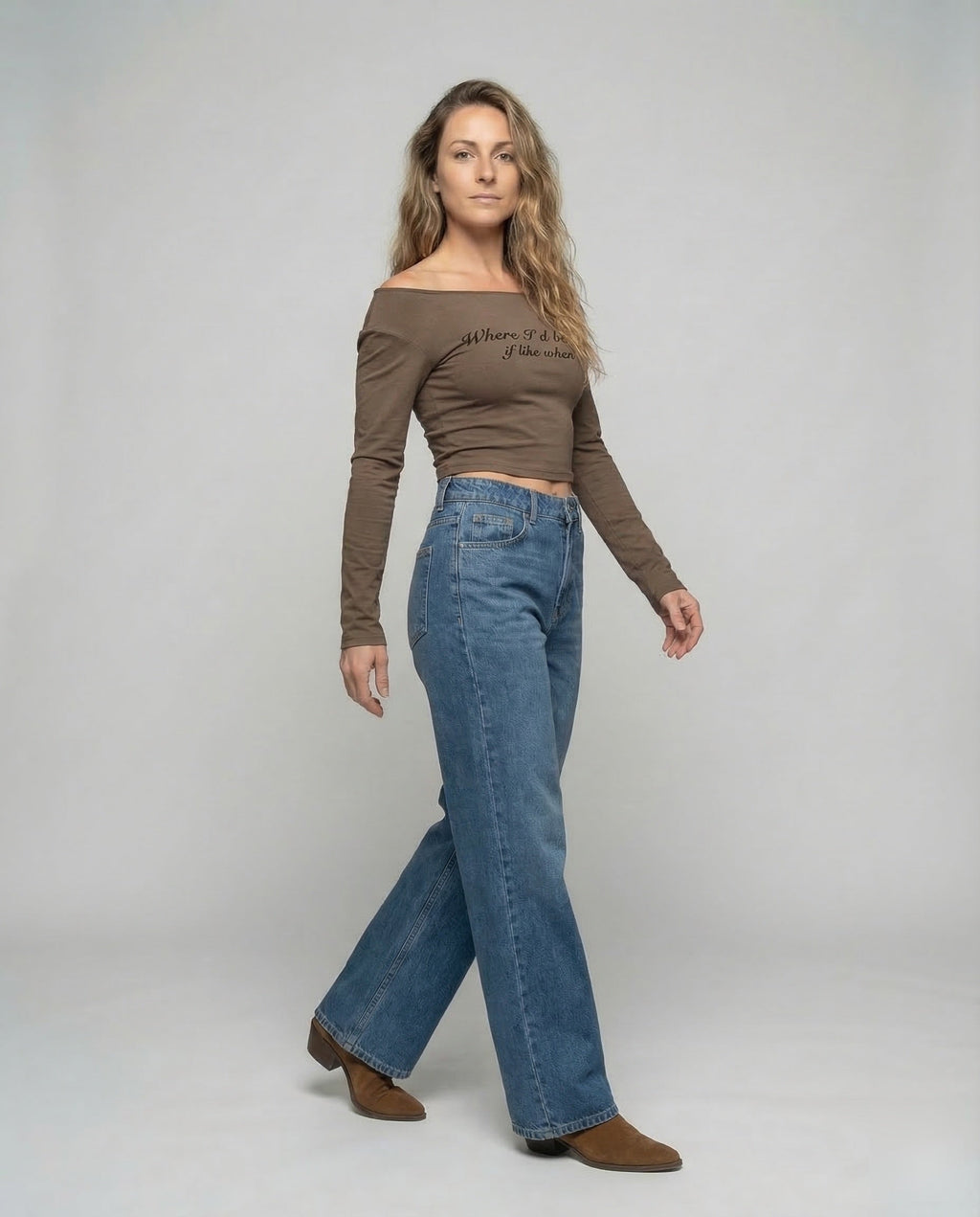 Women's Extra Wide Denim Pants Center Seam - Lower Body View