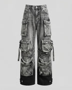Women's Utility Denim Pants Adjustable Leg Straps