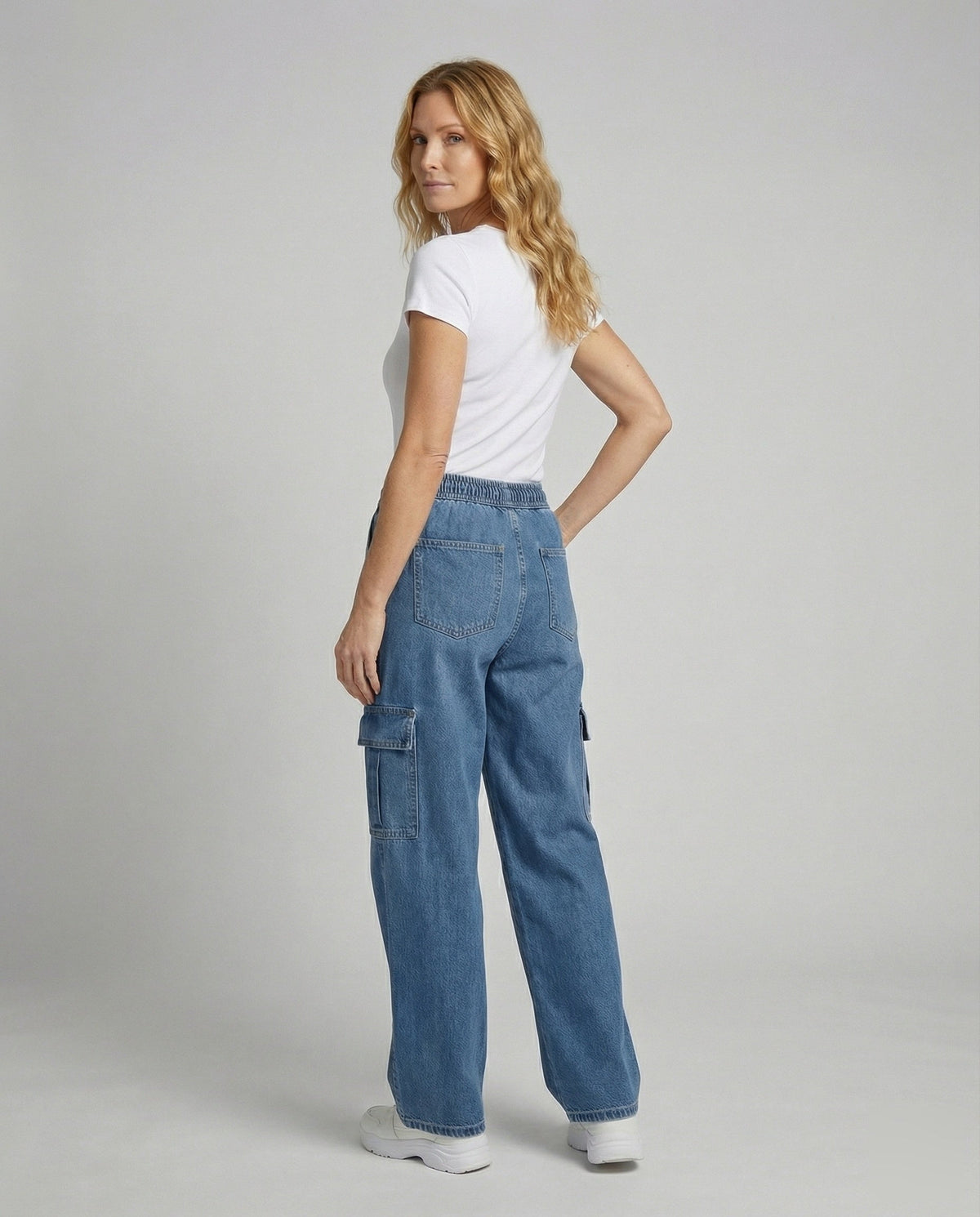 Women's Extra Wide Utility Denim Pants - Back View
