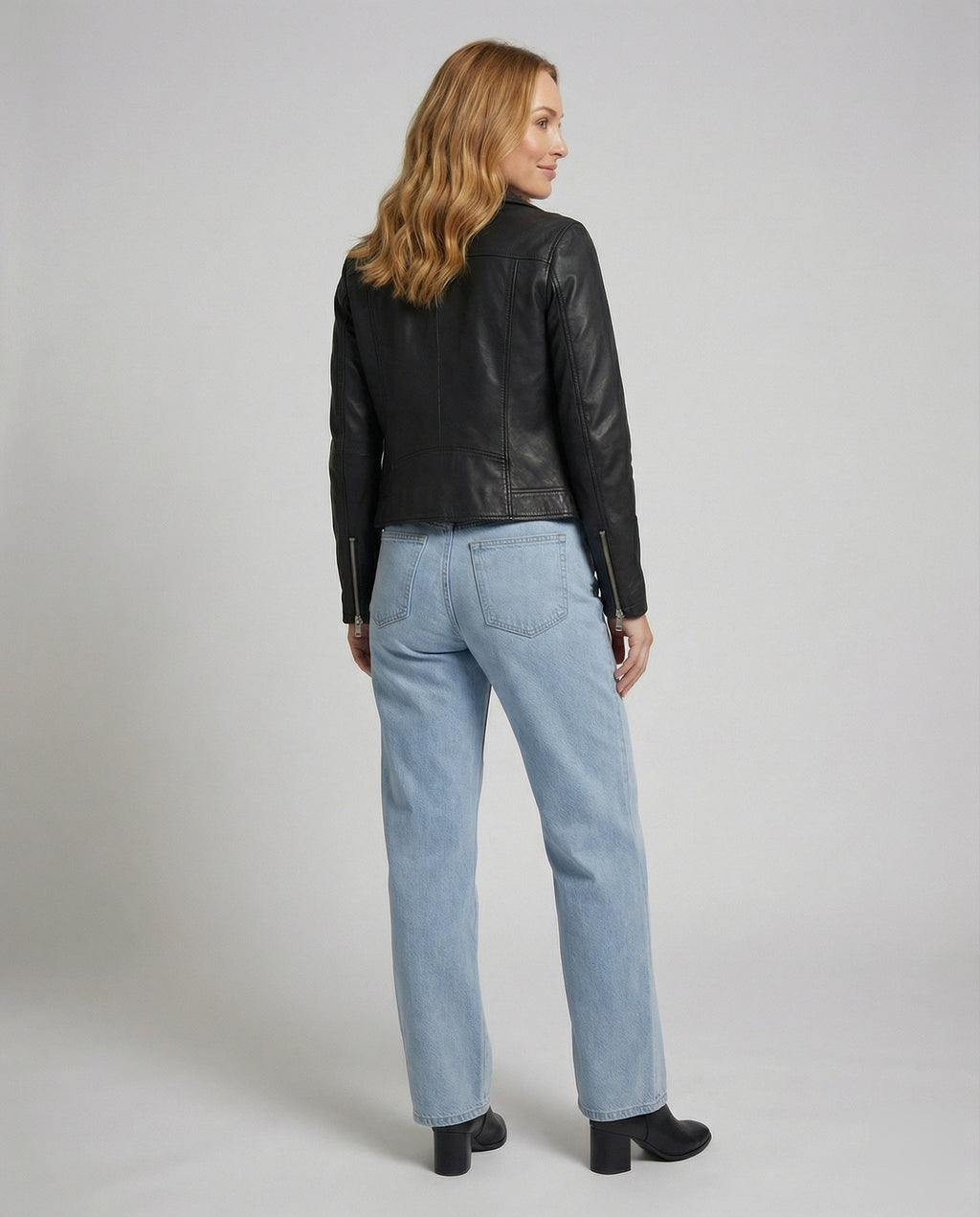 Women's High-Waisted Denim Pants with Extra Wide Leg - Back View