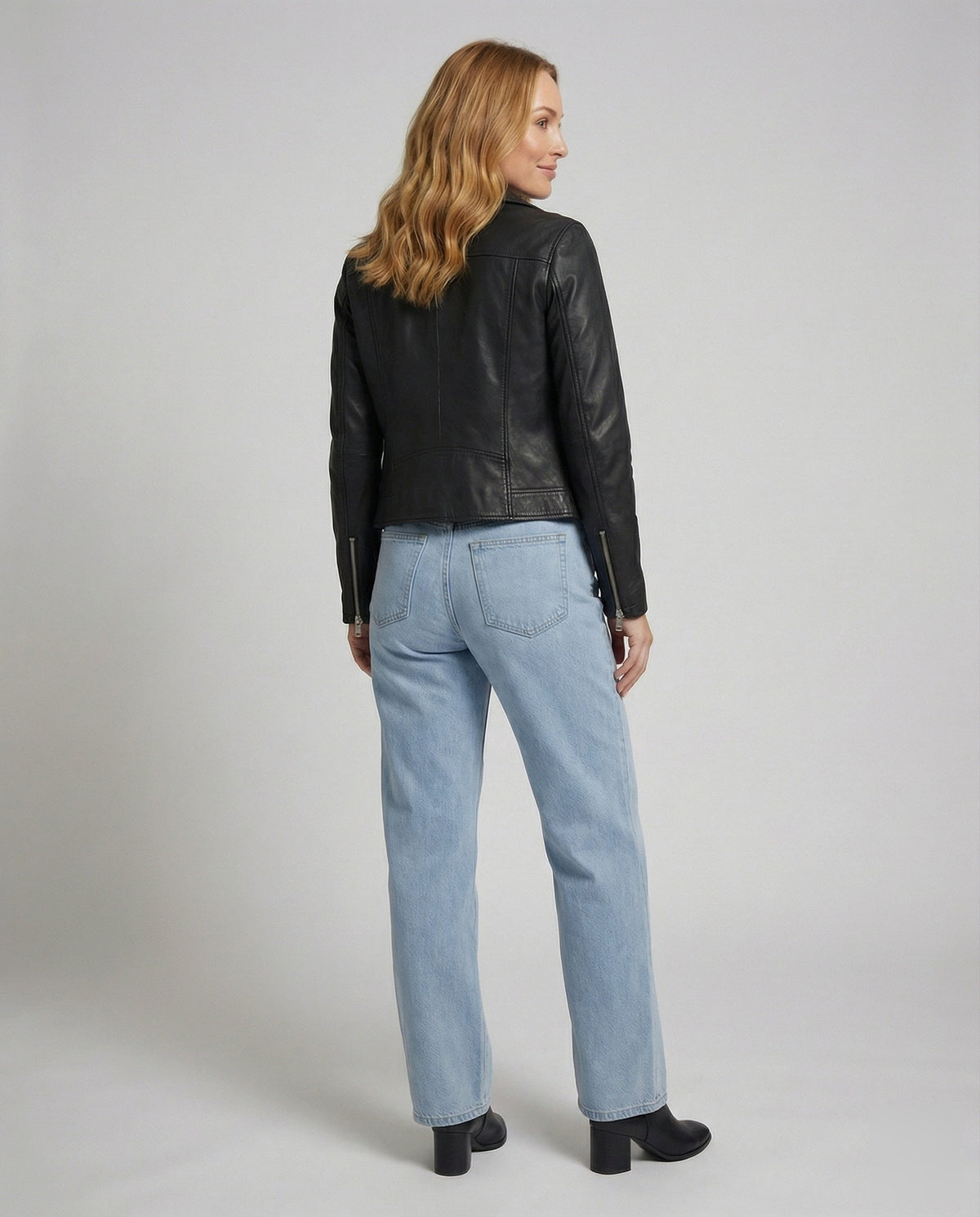 Women's High-Waisted Denim Pants with Extra Wide Leg - Back View