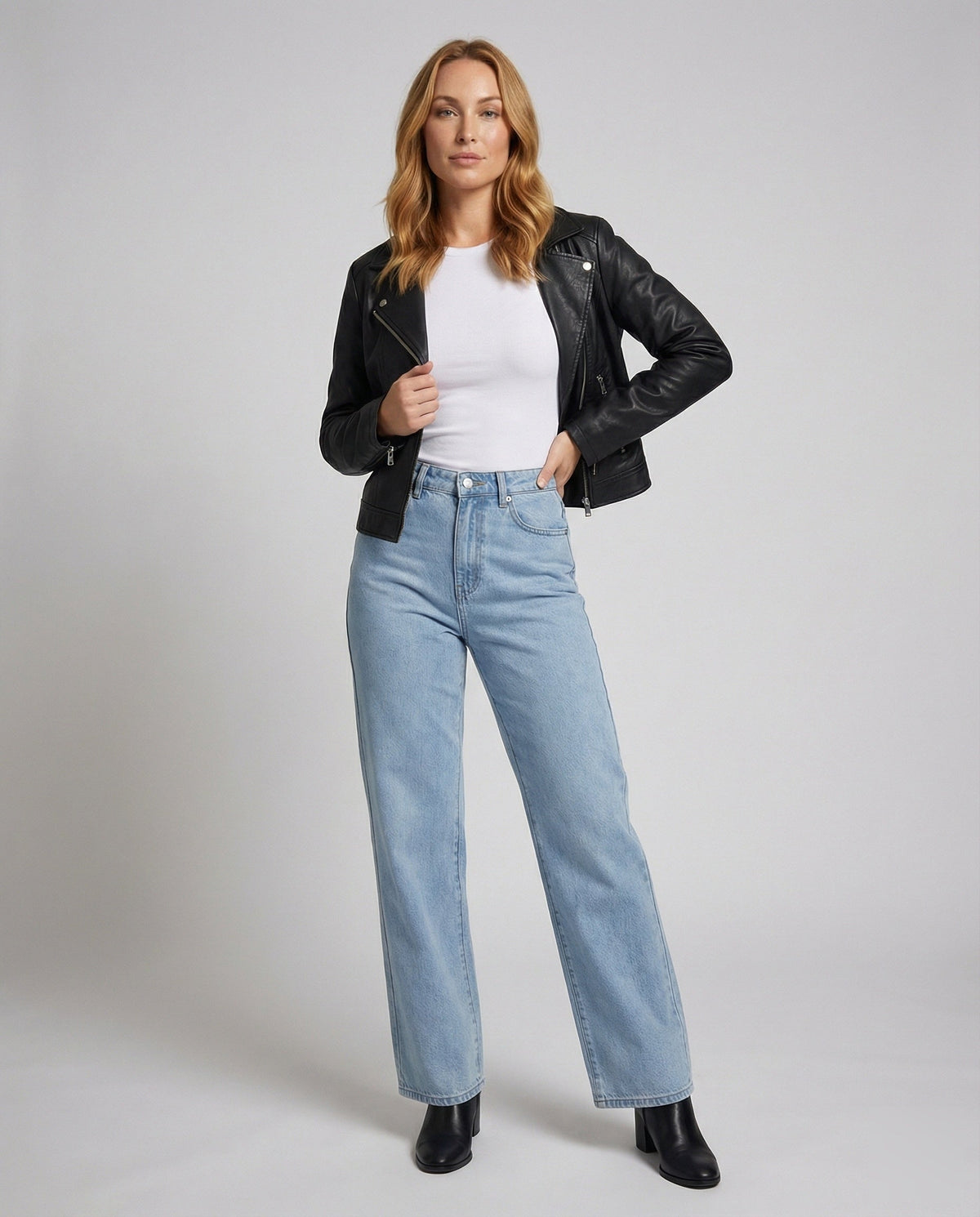 Women's High-Waisted Denim Pants with Extra Wide Leg - Front View