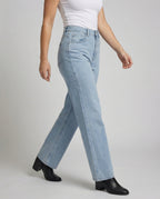 Women's High-Waisted Denim Pants with Extra Wide Leg - Lower Body View