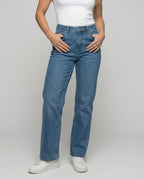 Women's Denim Pants with Balloon-Shaped Leg - Lower Body View