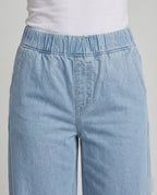 Women's Wide Denim Trousers in Palazzo Style - Close-Up Detail