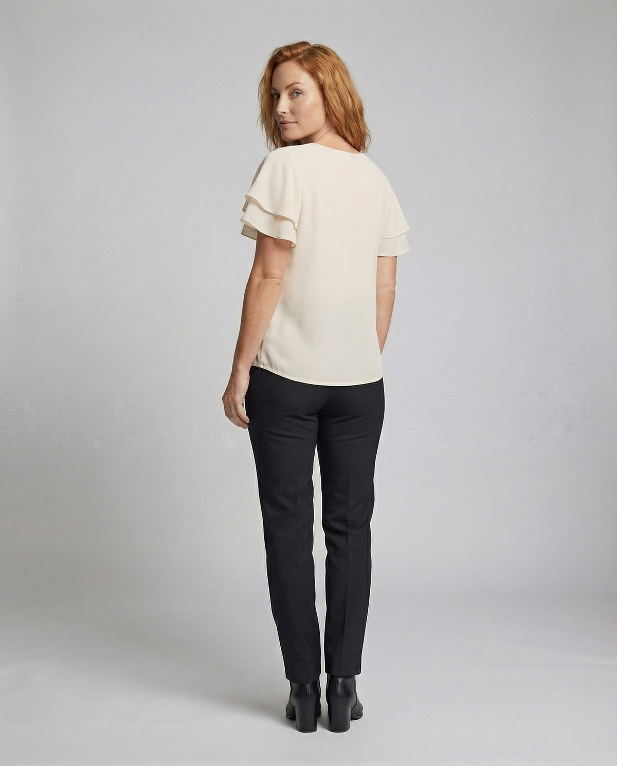 Women's Layered Ruffle Cropped Blouse Top - Back View