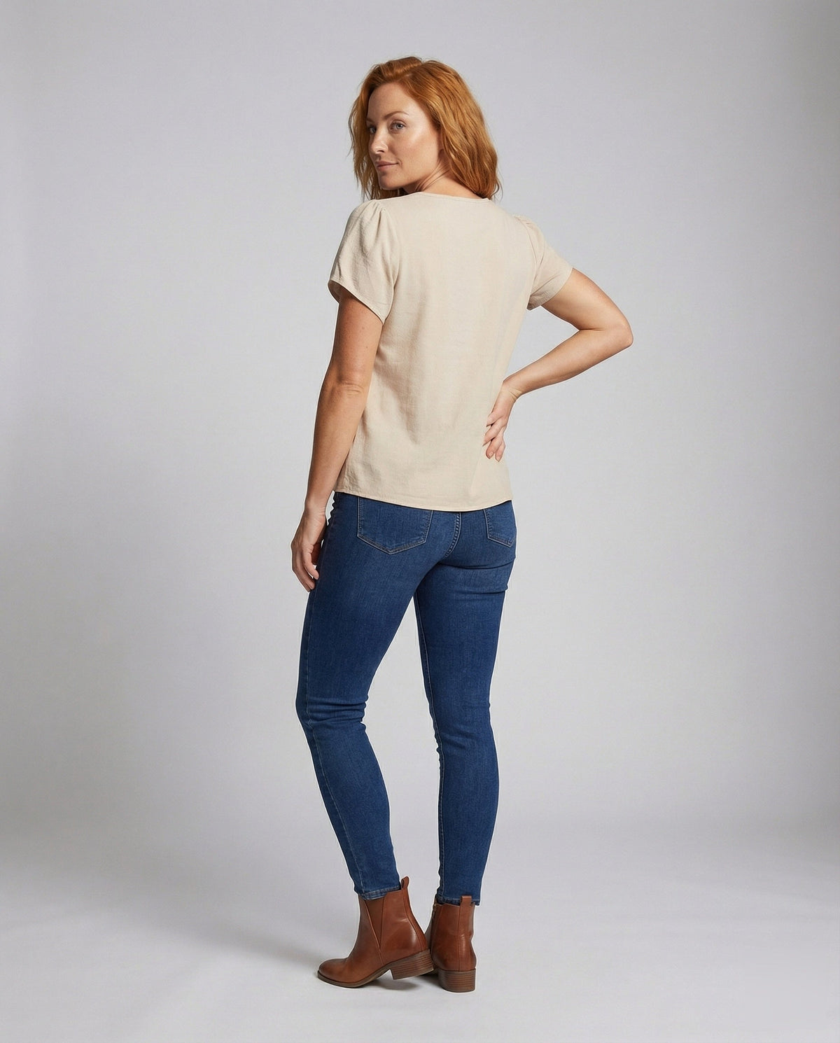 Women's Wing Sleeve Mandarin Collar Blouse Top - Back View
