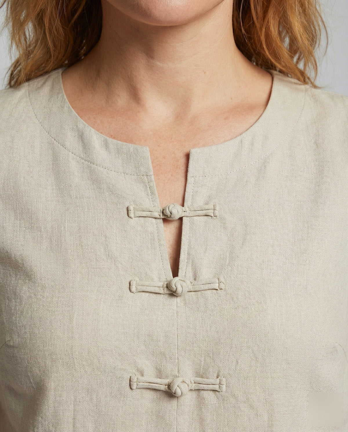 Women's Wing Sleeve Mandarin Collar Blouse Top - Close-Up Detail