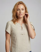 Women's Wing Sleeve Mandarin Collar Blouse Top - Upper Body View
