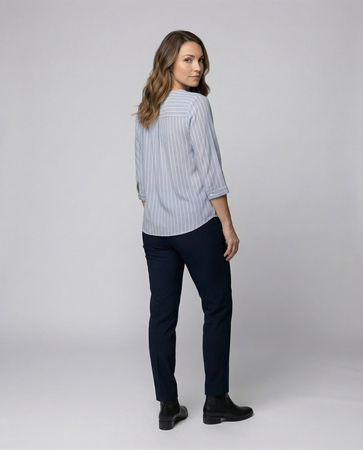 Women's Striped Long Blouse Shirt - Back View