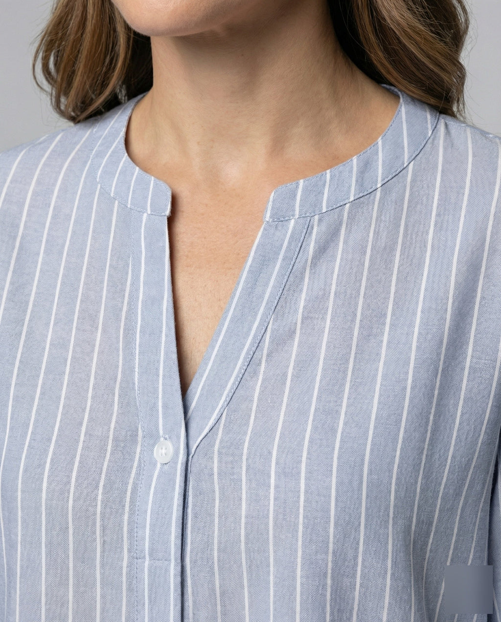 Women's Striped Long Blouse Shirt - Close-Up Detail