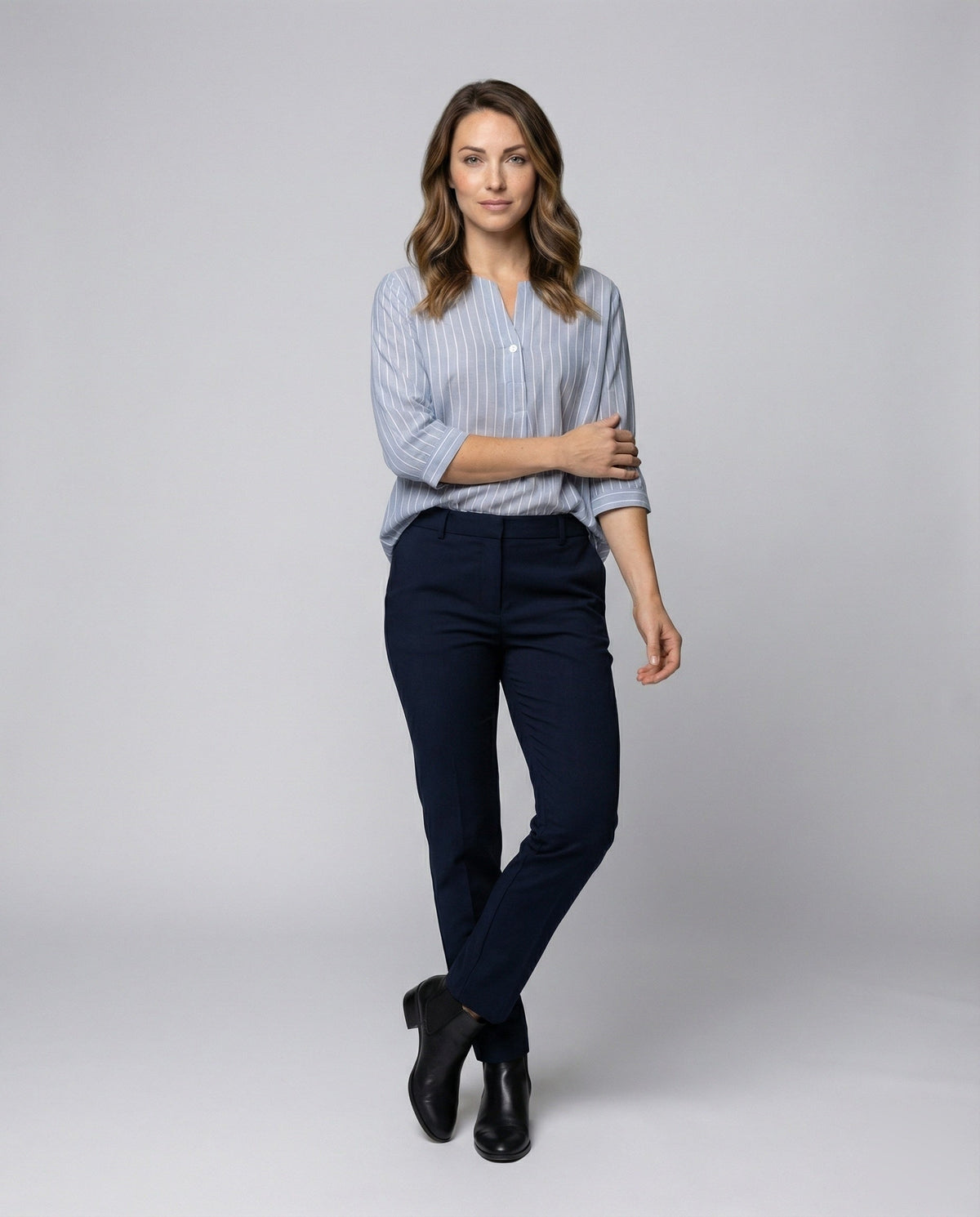 Women's Striped Long Blouse Shirt - Front View