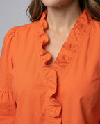 Women's Ruffle Trim Tunic Blouse Shirt - Close-Up Detail