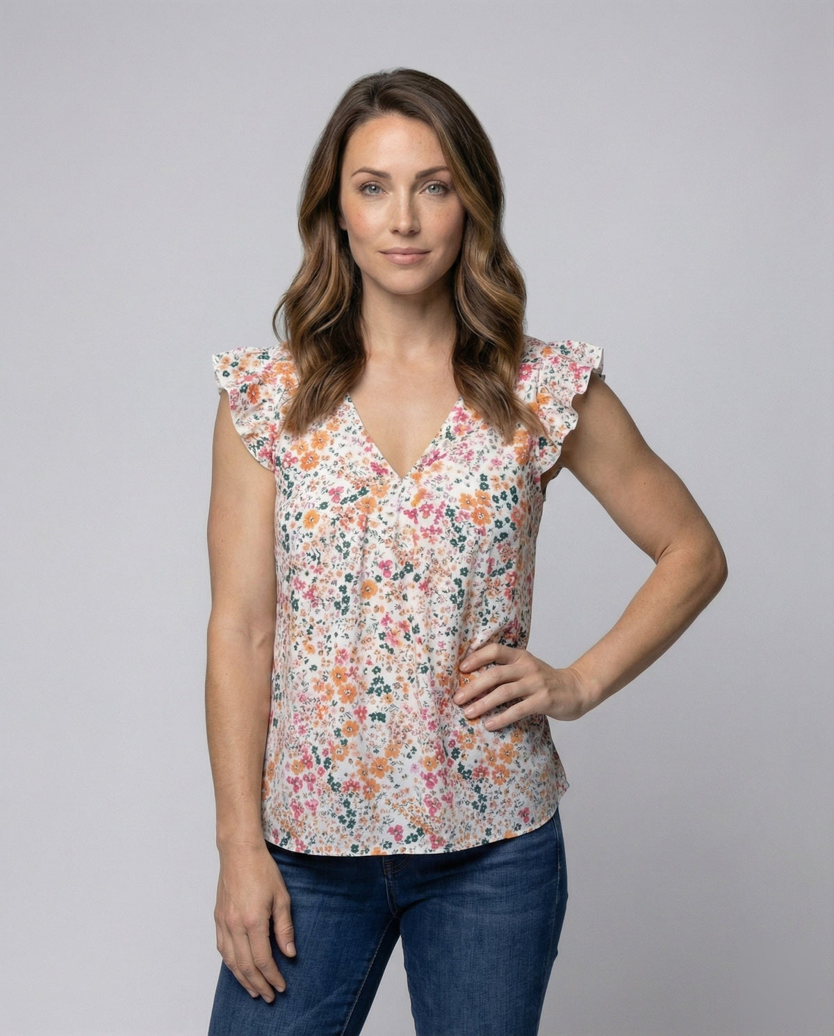 Women's A-Line Ruffle Blouse Top - Upper Body View