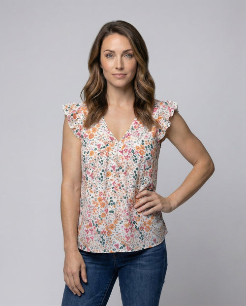 Women's A-Line Ruffle Blouse Top - Upper Body View