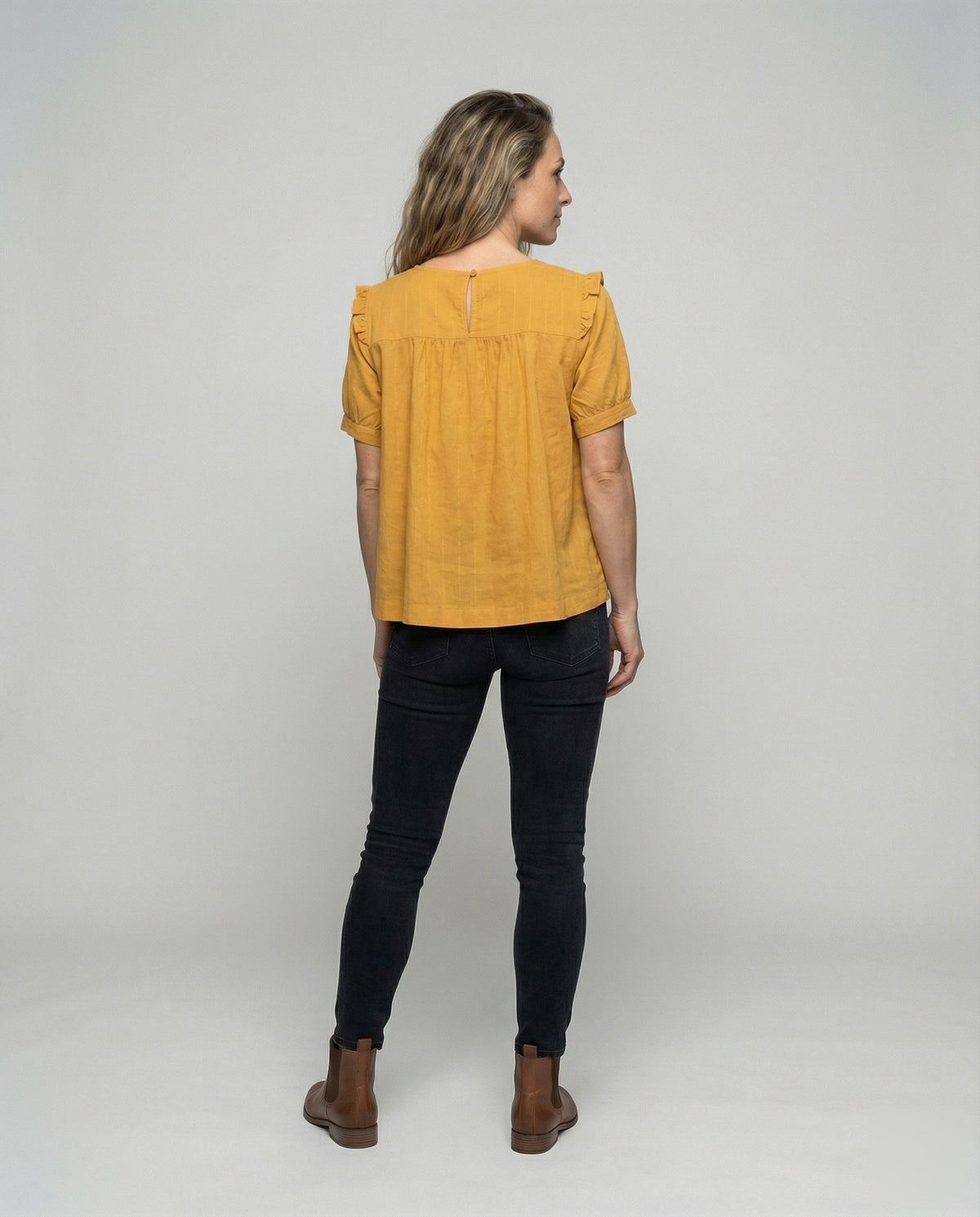 Women's Piped Ruffle Blouse Tunic - Back View