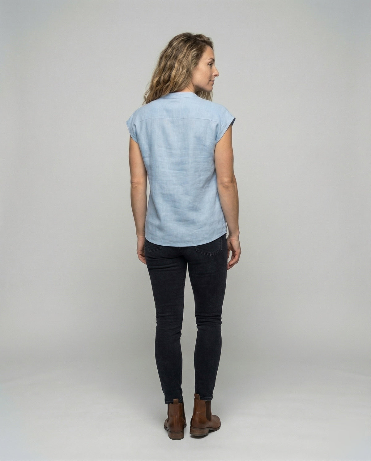Women's Sleeveless Linen Blouse Tunic - Back View