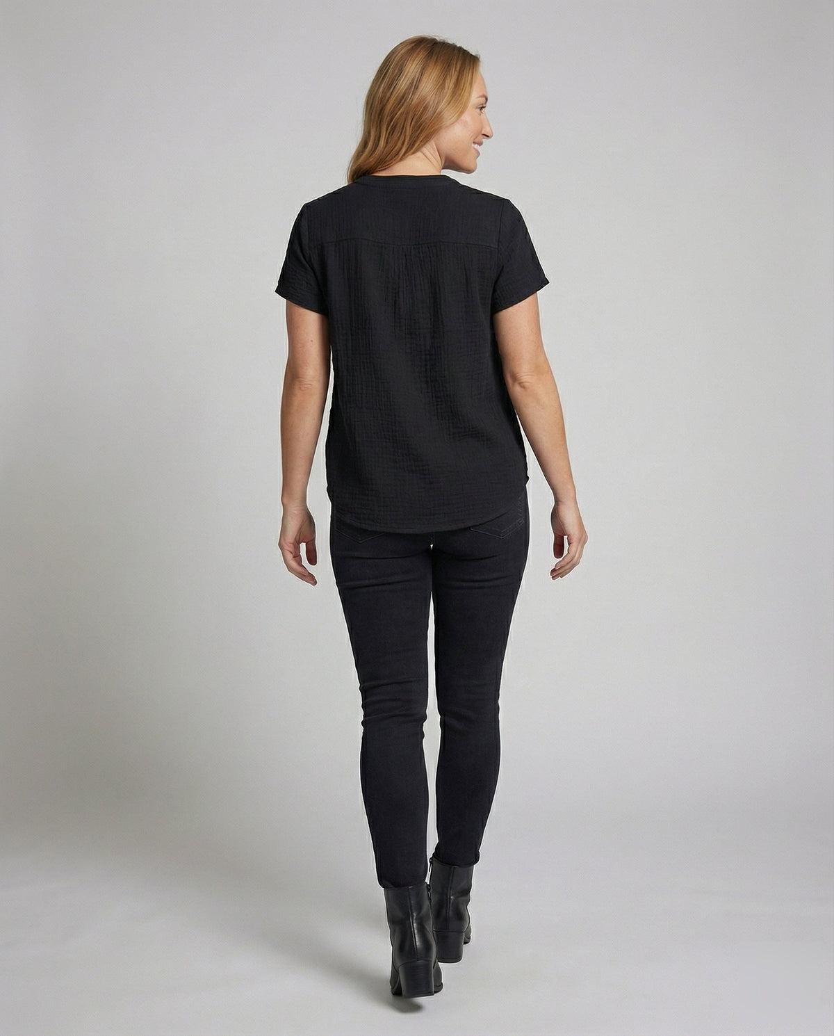 Women's Muslin Short Button Blouse Shirt - Back View