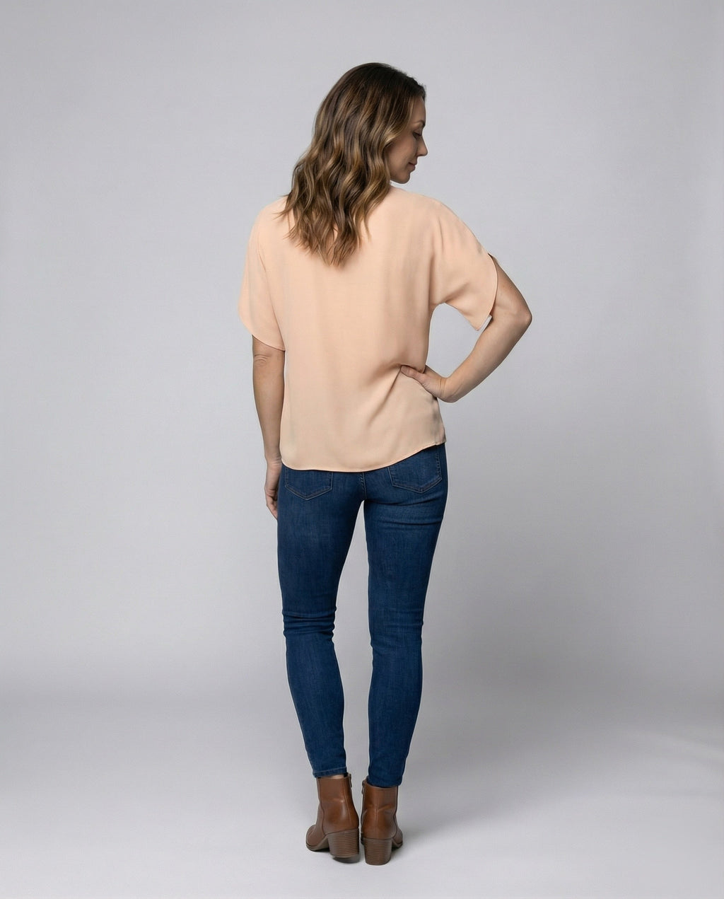 Women's Mandarin Collar Slit Blouse Top - Back View