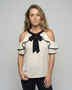 Women's Neckholder Bow Blouse Top - Upper Body View