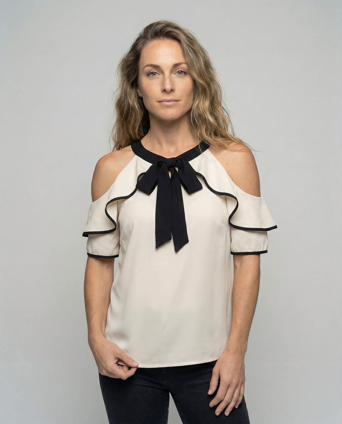 Women's Neckholder Bow Blouse Top - Upper Body View
