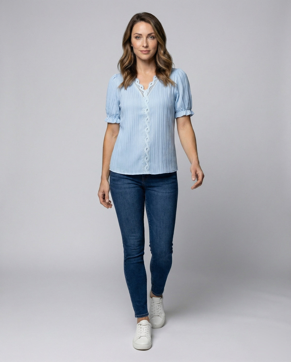 Women's Pleated Lace Blouse Top - Front View