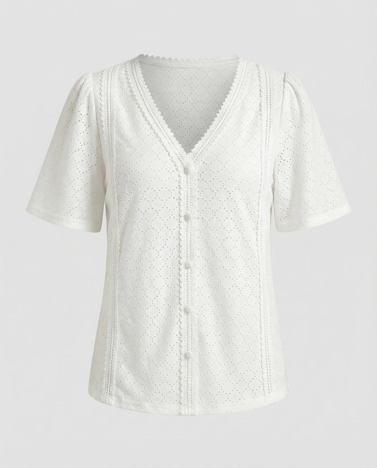 Women's Eyelet Pattern A-Line Blouse Top