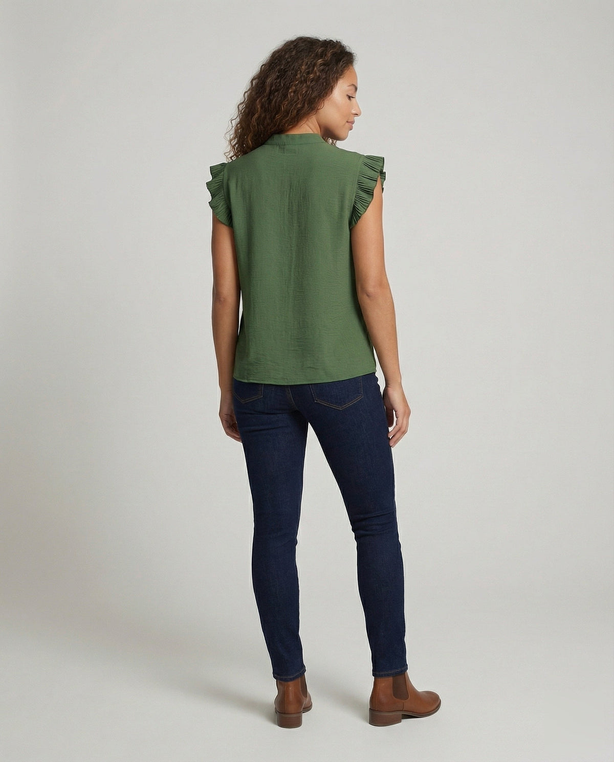 Women's Structured Ruffled Sleeve Blouse Top - Back View
