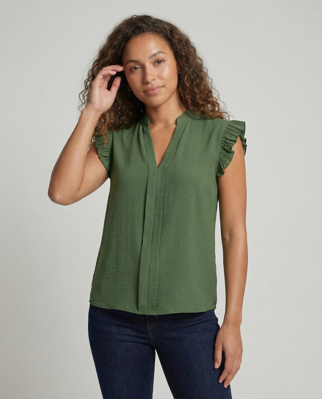 Women's Structured Ruffled Sleeve Blouse Top - Upper Body View