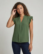 Women's Structured Ruffled Sleeve Blouse Top - Upper Body View