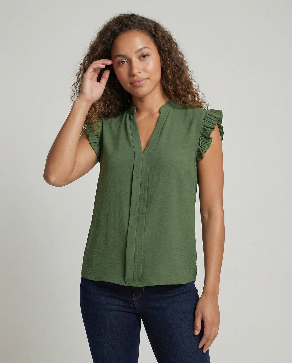 Women's Structured Ruffled Sleeve Blouse Top - Upper Body View
