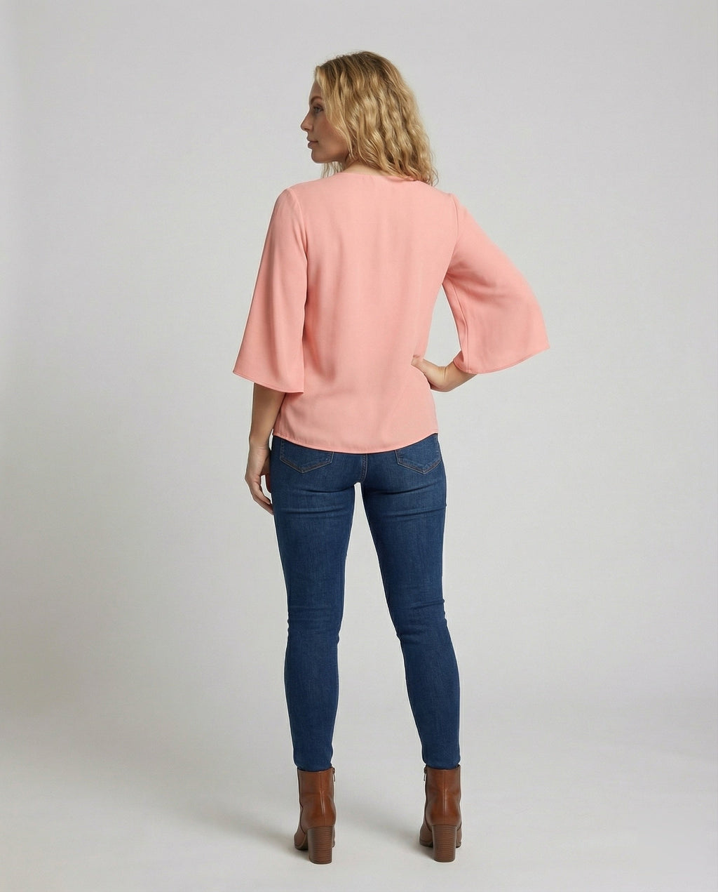 Women's Bell Sleeve Knot Blouse Top - Back View