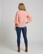 Women's Bell Sleeve Knot Blouse Top - Back View