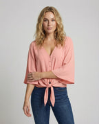 Women's Bell Sleeve Knot Blouse Top - Upper Body View