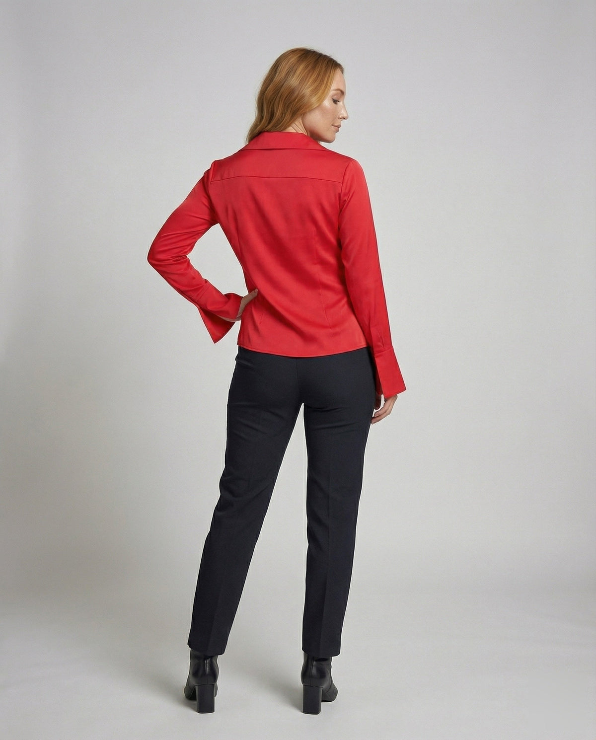 Women's Satin-Look Blouse Jacket with Deep V-Neck - Back View