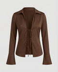 Women's Satin-Look Blouse Jacket with Deep V-Neck