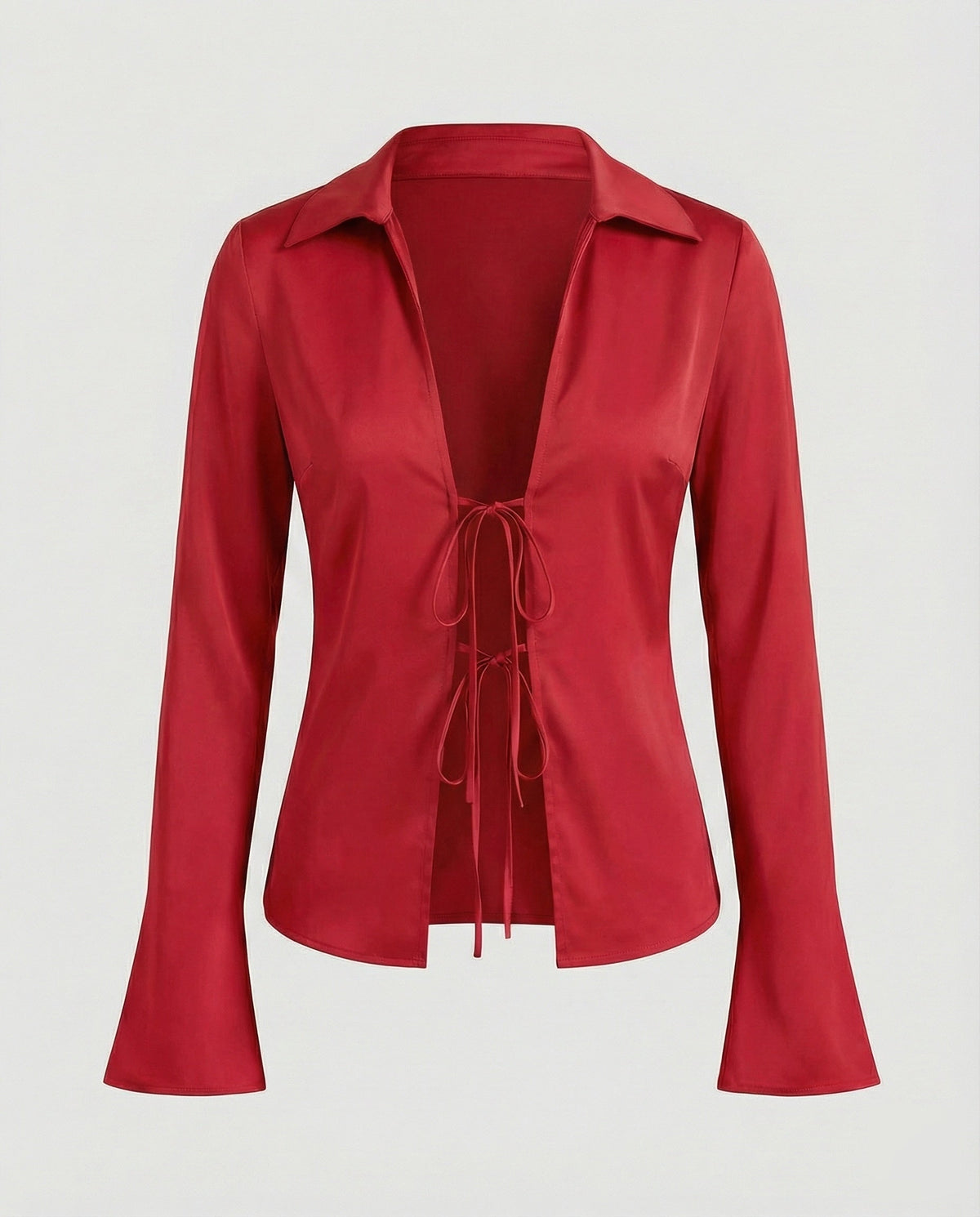 Women's Satin-Look Blouse Jacket with Deep V-Neck
